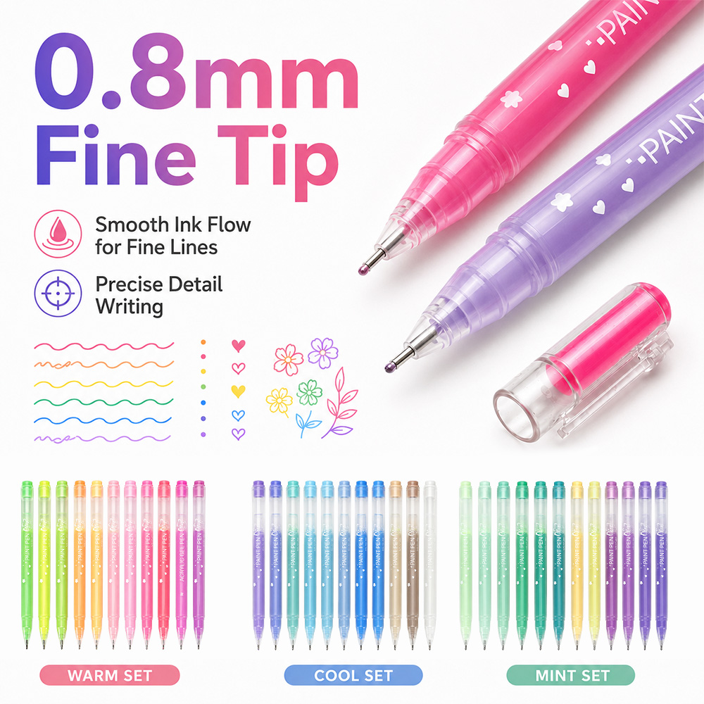 مجموعة أقلام جل أكريليك بـ 12  - مراجعة Correction Pen Fine وسعره