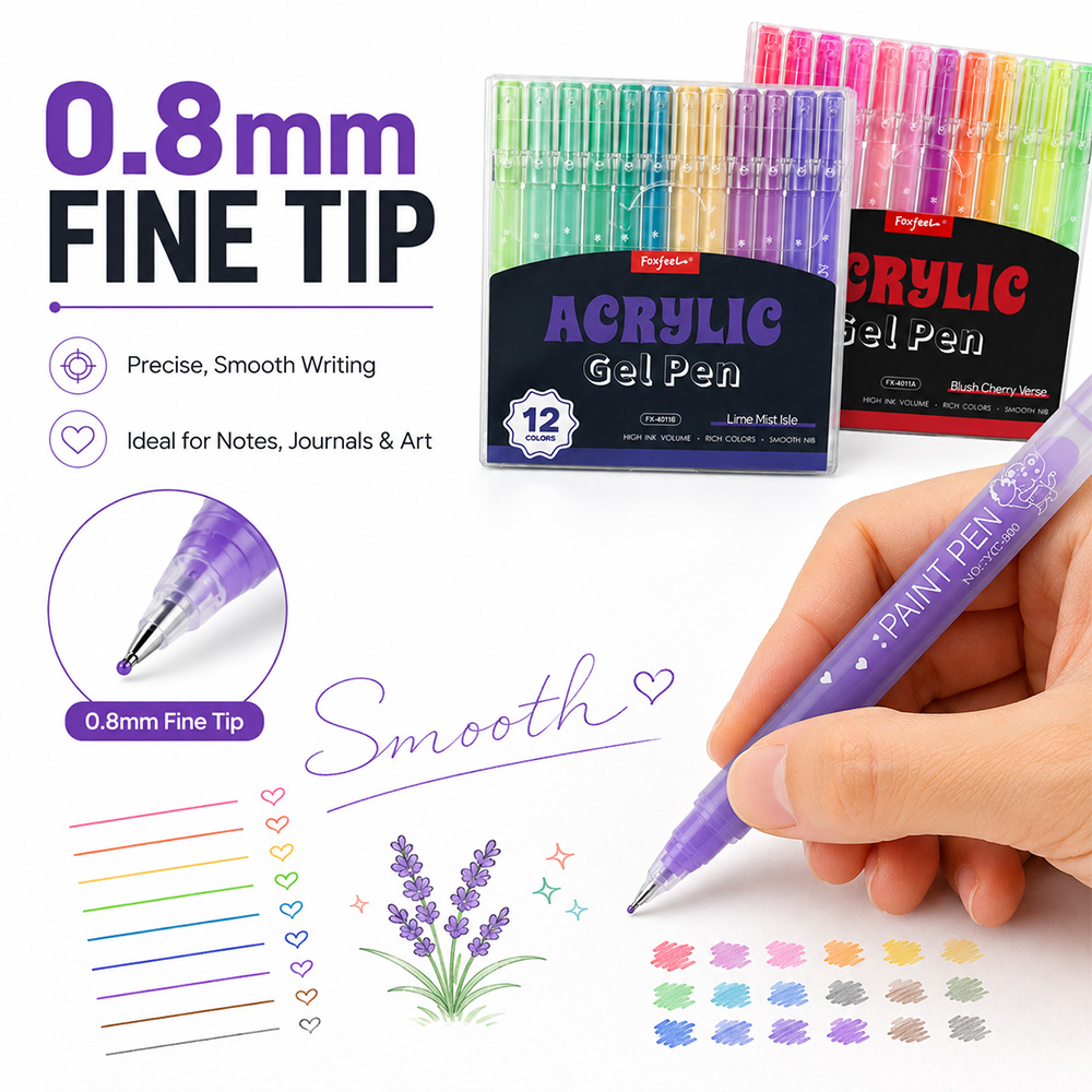 مجموعة أقلام جل أكريليك بـ 12  - مراجعة Correction Pen Fine وسعره